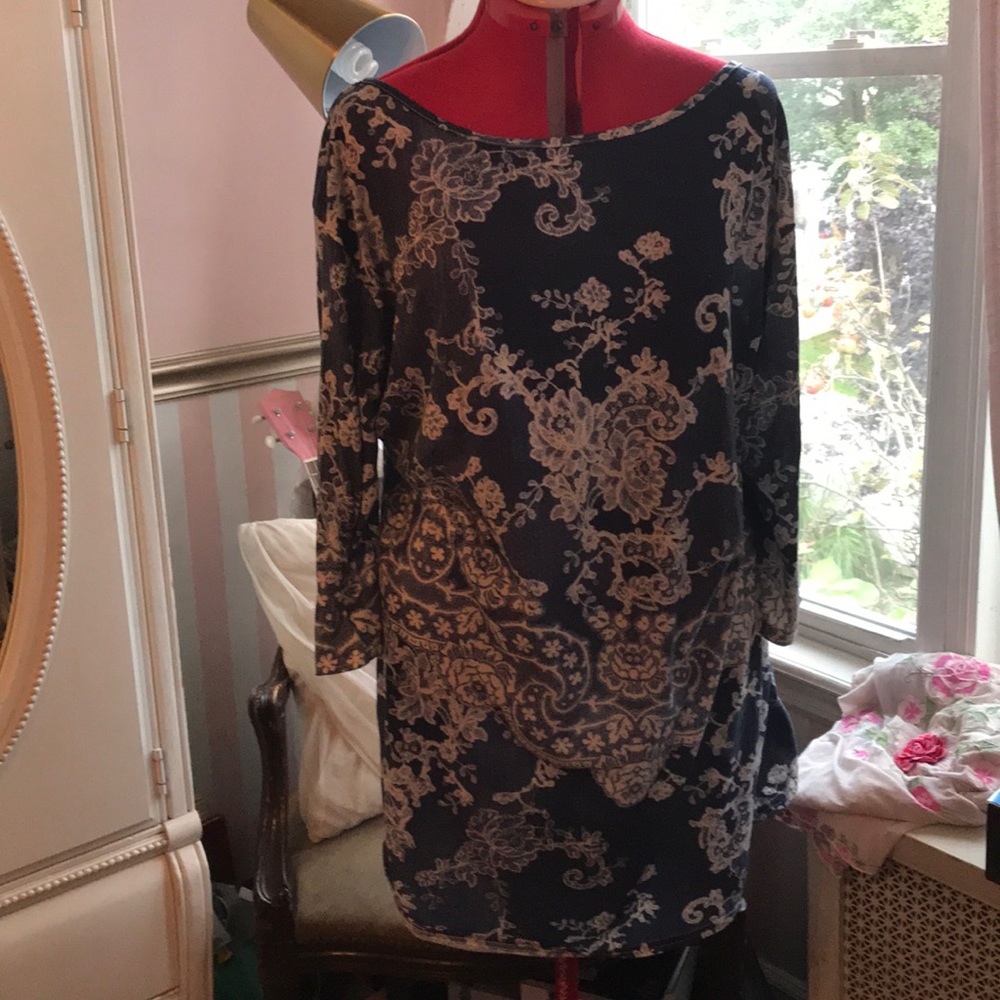 Navy and cream paisley sheath dress